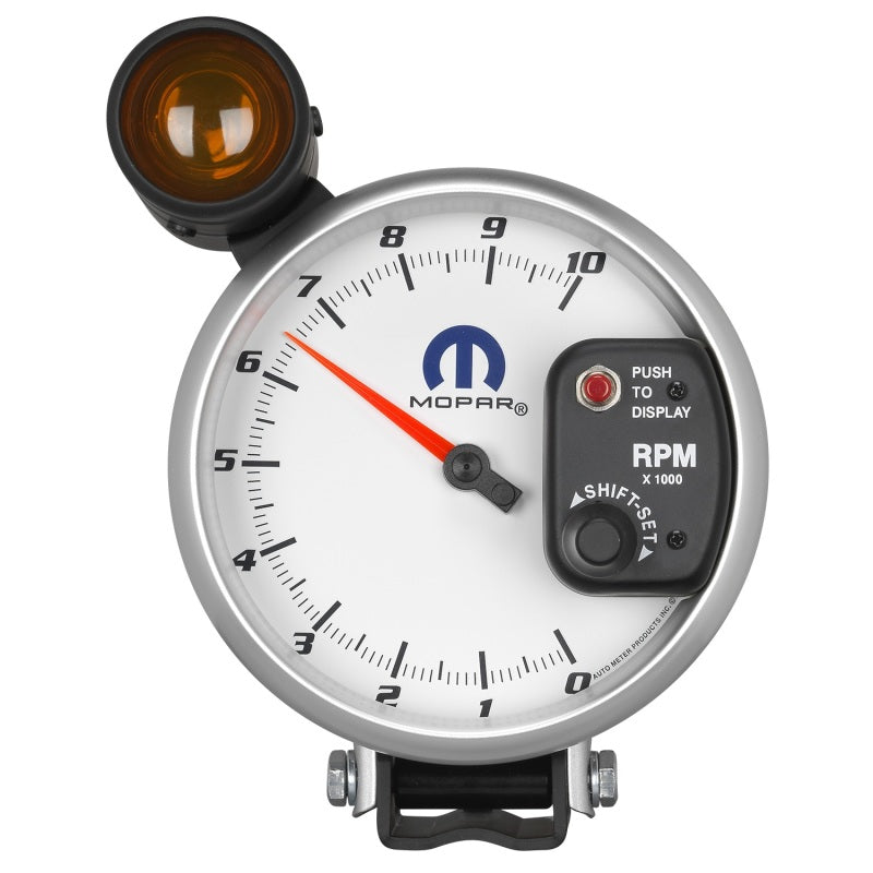 AutoMeter Gauge Tachometer 5in. 10K RPM Pedestal W/ Ext. Shift-Lite White Mopar-thumbmail-1