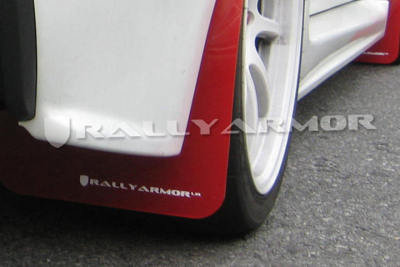 Rally Armor 07-17 Mitsubishi Lancer Red UR Mud Flap w/ White Logo-thumbmail-2