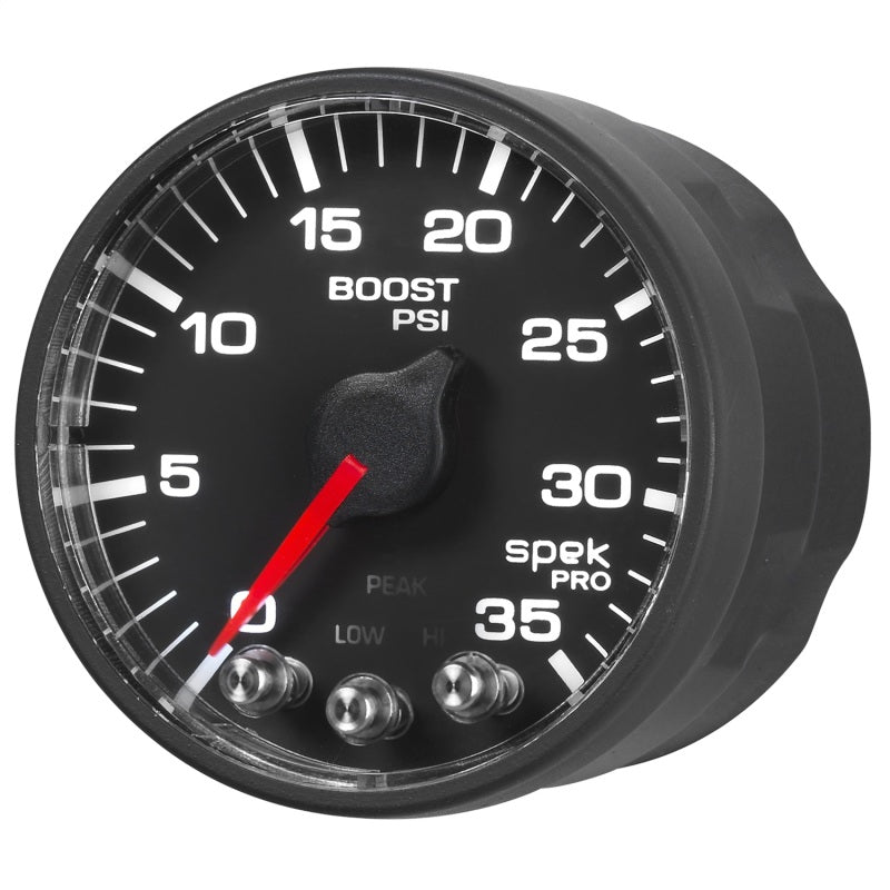 Autometer Spek-Pro Gauge Boost 2 1/16in 35psi Stepper Motor W/Peak & Warn Black/Black-thumbmail-6