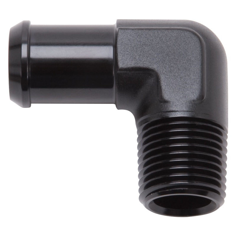 Edelbrock Hose End 90-Deg 1/2In NPT to 1/2In Barb Black Anodize-thumbmail-2