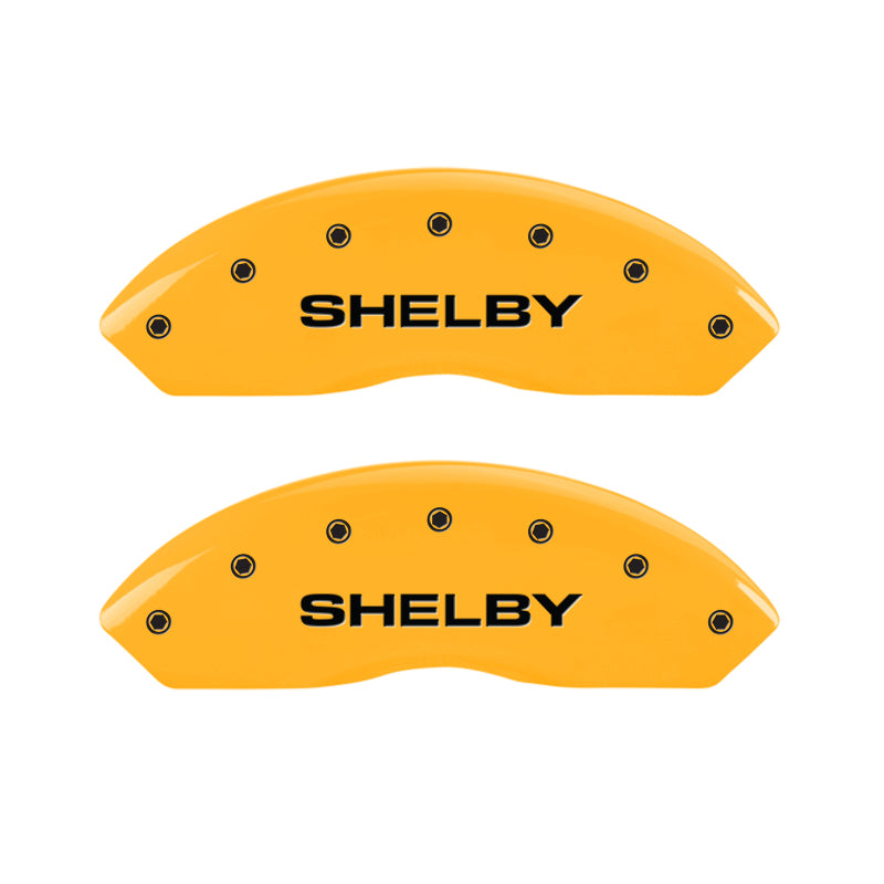 MGP 4 Caliper Covers Engraved Front Shelby Rear Snake Yellow Finish Black Char 2007 Ford Mustang-thumbmail-2