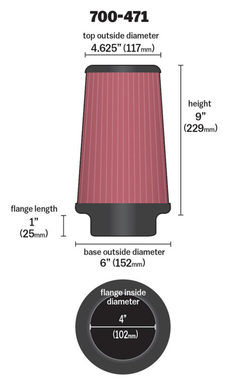 Airaid Universal Air Filter - Cone 4 x 6 x 4 5/8 x 9 w/ Short Flange-thumbmail-14
