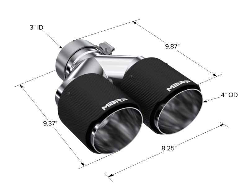 MBRP 3in ID / Dual 4in OD Out Staggered L 9.37in / R 9.87in Dual Wall Carbon Fiber Univ Exhaust Tip-thumbmail-4