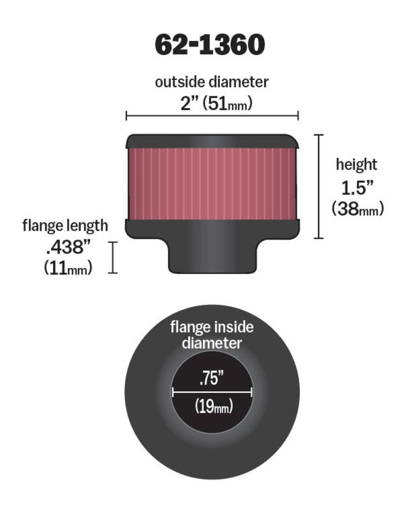 K&N 3/4 inch ID 2 inch OD 1.5 inch H Clamp On Crankcase Vent Filter-thumbmail-4