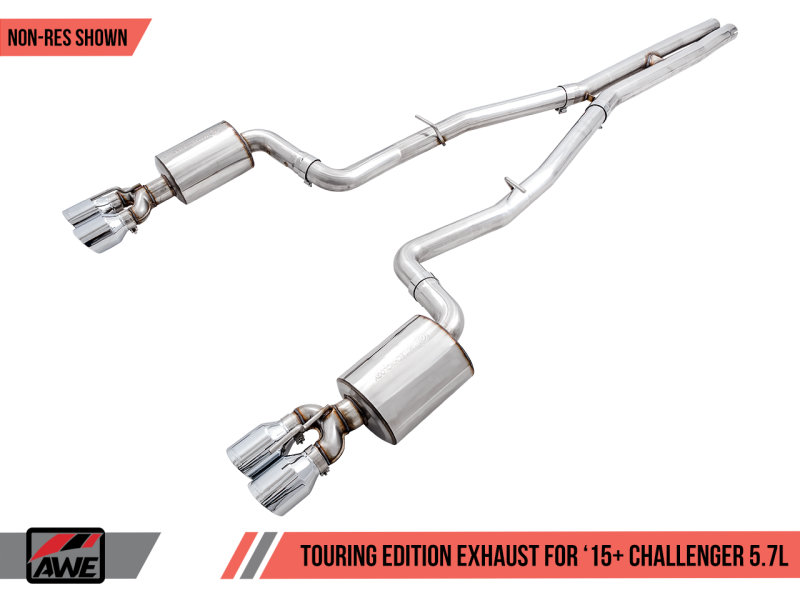 AWE Tuning 2017+ Challenger 5.7L Touring Edition Exhaust - Non-Resonated - Chrome Silver Quad Tips-thumbmail-7