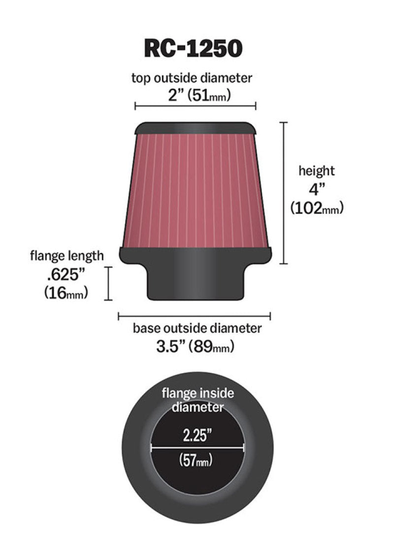 K&N Universal Chrome Filter 2.25 Inch Flange / 3.5 Inch Base / 2 Inch Top / 4 Inch Height-thumbmail-13