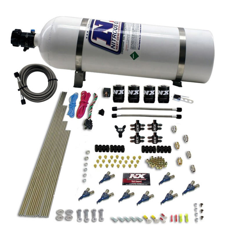 Nitrous Express 8 Cyl Piranha Direct Port 4 Solenoids Nitrous Kit (200-500HP) w/15lb Bottle-thumbmail-2