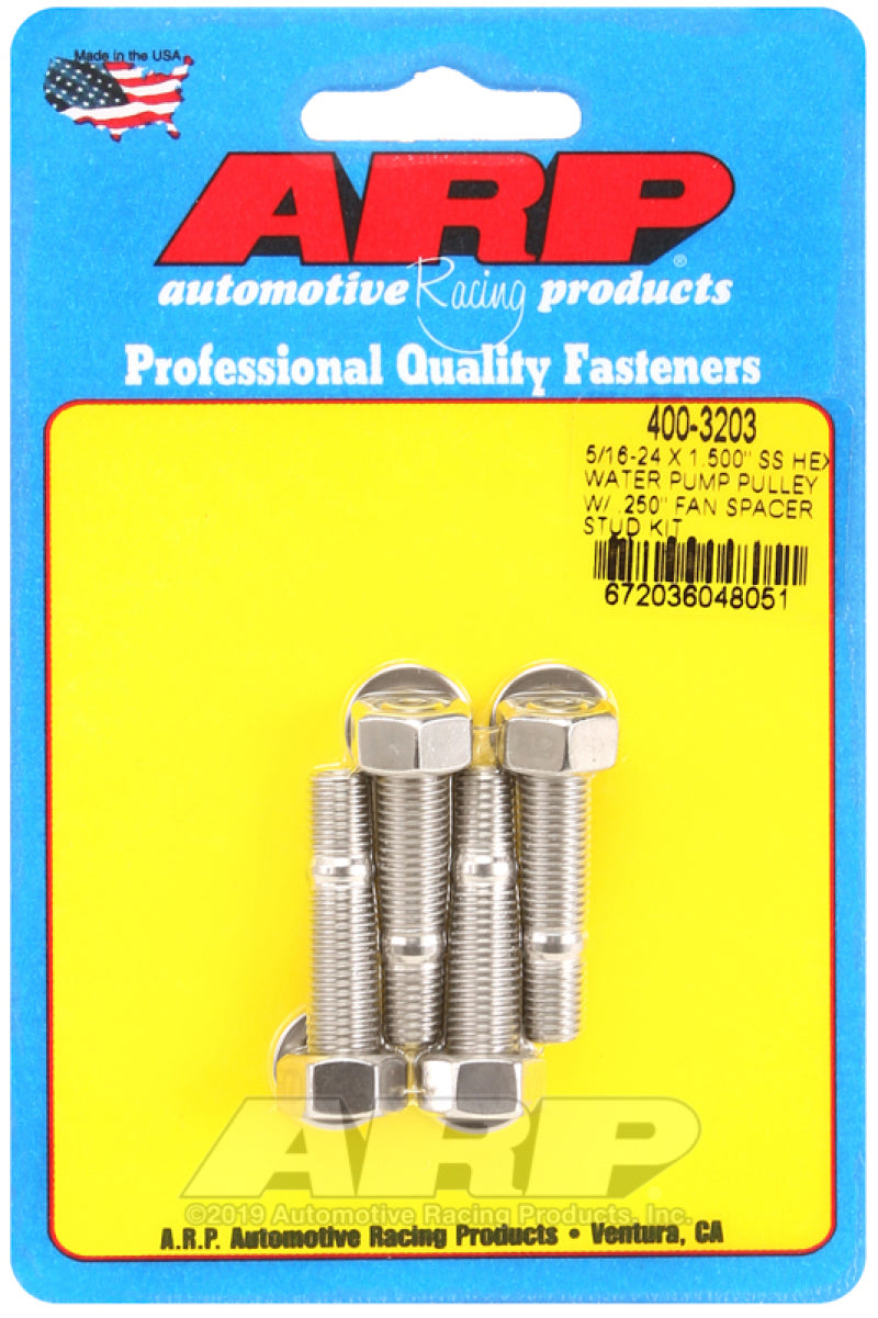 ARP 5/16-24 X 1.500 SS Hex Water Pump Pulley w/ .250in Fan Spacer Stud Kit-thumbmail-1