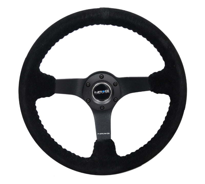 NRG Reinforced Steering Wheel (350mm / 3in. Deep) Blk Suede/Blk Bball Stitch w/5mm Matte Black Spoke-thumbmail-5