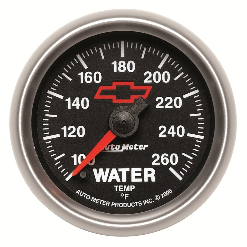 AutoMeter Gauge Water Temp 2-1/16in. 100-260 Deg. F Digital Stepper Motor Chevy Red Bowtie Black-thumbmail-1