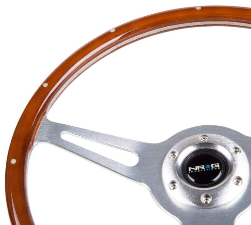 NRG Classic Wood Grain Steering Wheel (365mm) Wood w/Metal Inserts & Brushed Alum. 3-Spoke Center-thumbmail-4