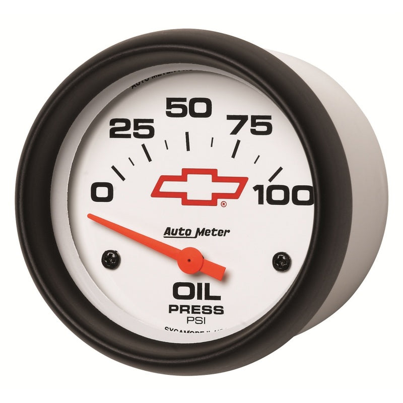 AutoMeter Gauge Oil Pressure 2-5/8in. 100PSI Electric Chevy Red Bowtie White-thumbmail-3