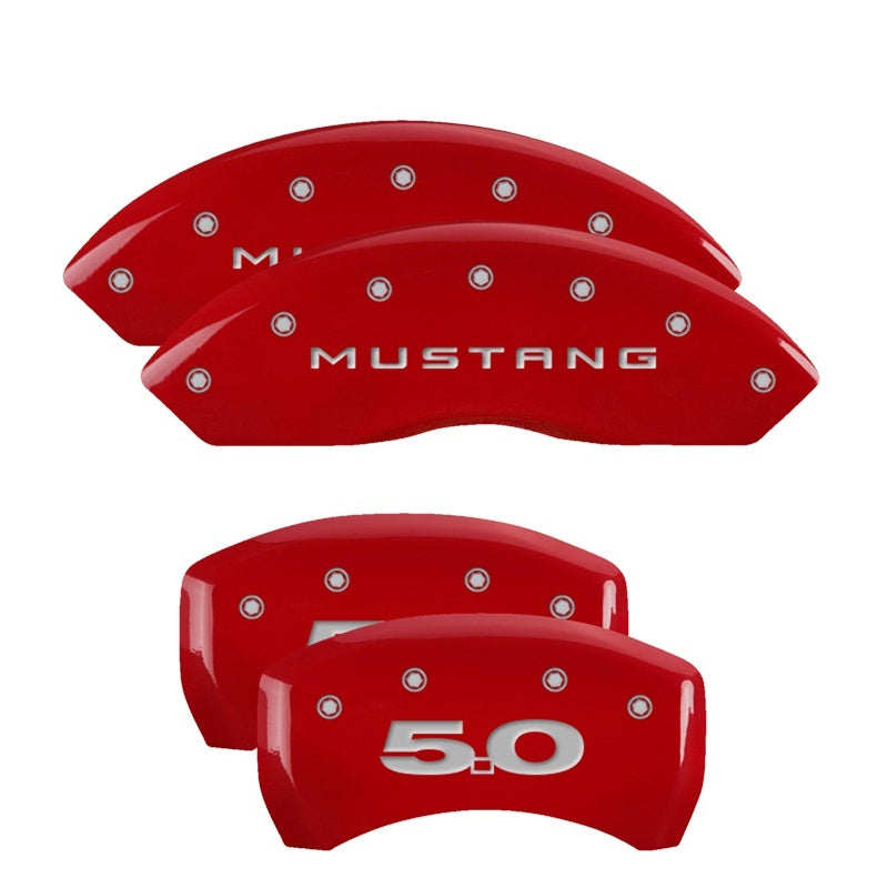 MGP 4 Caliper Covers Engraved Front Mustang Engraved Rear 50 Red finish silver ch-thumbmail-3