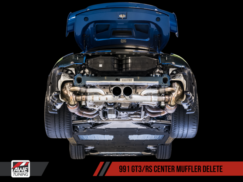 AWE Tuning Porsche 991 GT3 / RS Center Muffler Delete - Diamond Black Tips-thumbmail-8