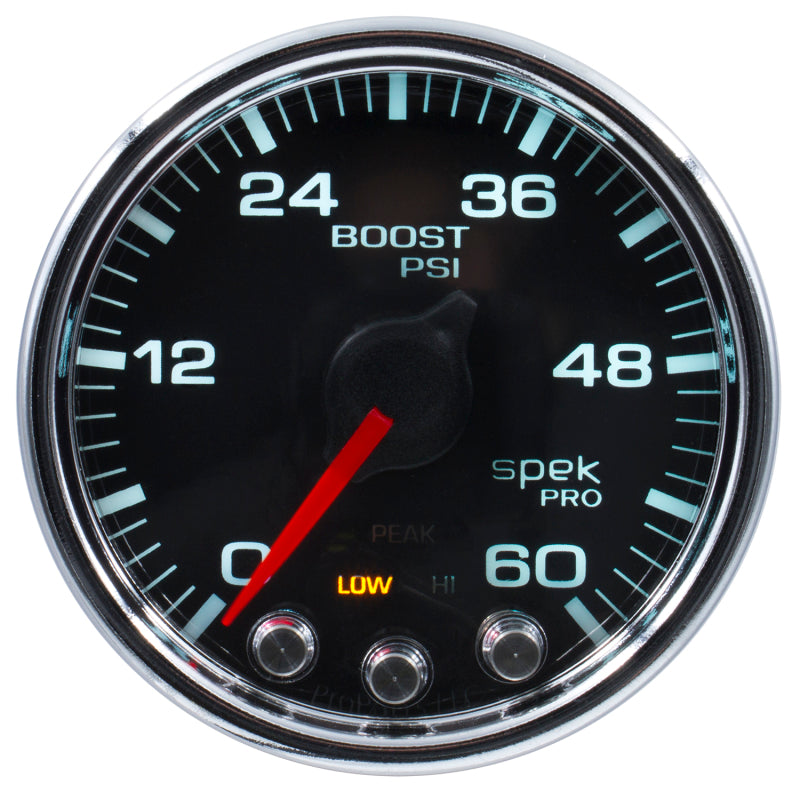 Autometer Spek-Pro Gauge Boost 2 1/16in 60psi Stepper Motor W/Peak & Warn Blk/Chrm-thumbmail-2
