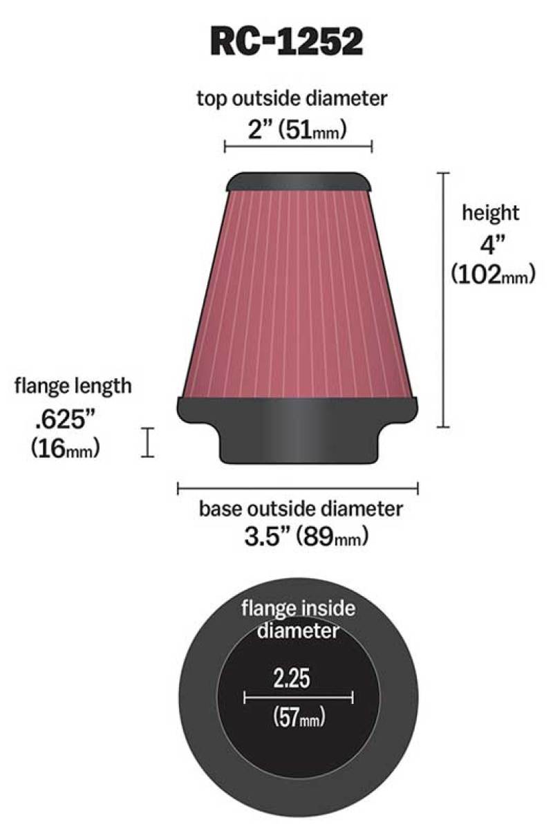 K&N Universal Chrome Filter 2.25in Flange / 3.5in Base / 2in Top / 4in Height - 2 Per Box-thumbmail-2
