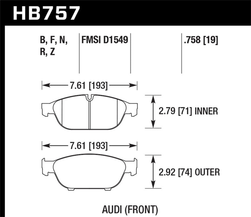 Hawk Audi 2013 A5 Quattro / 12-16 A6 Quattro/A7 Quattro/A8 Quattro HPS 5.0 Front Brake Pads-thumbmail-3