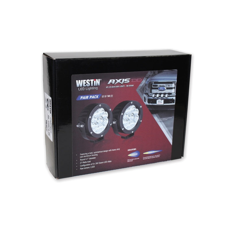 Westin Axis LED Auxiliary Light 4.75 inch Round Flood w/3W Osram (Set of 2) - Black-thumbmail-5