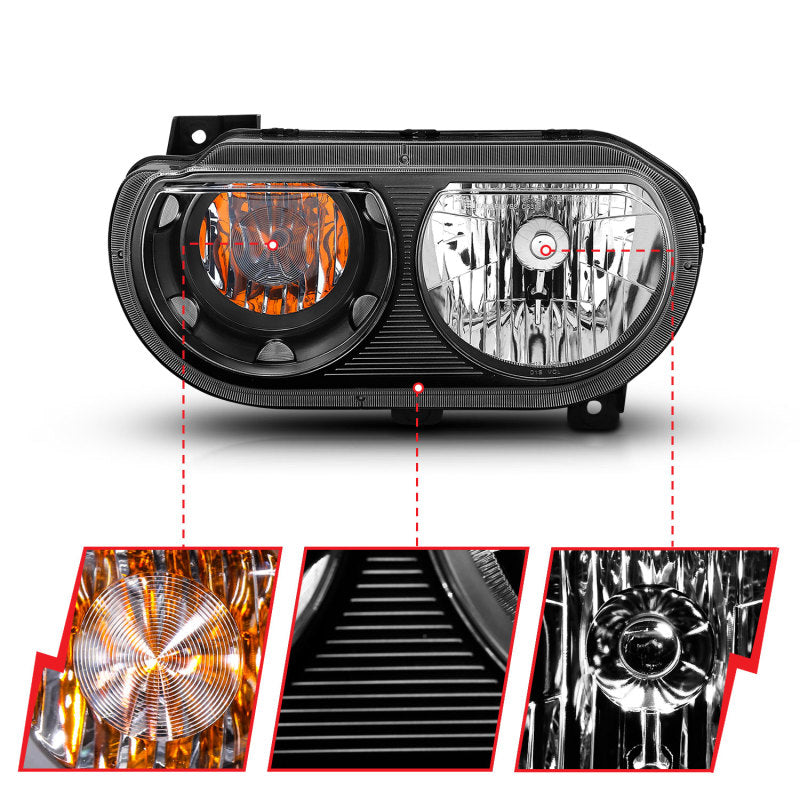 ANZO 2008-2014 Dodge Challenger Crystal Headlights Black-thumbmail-11