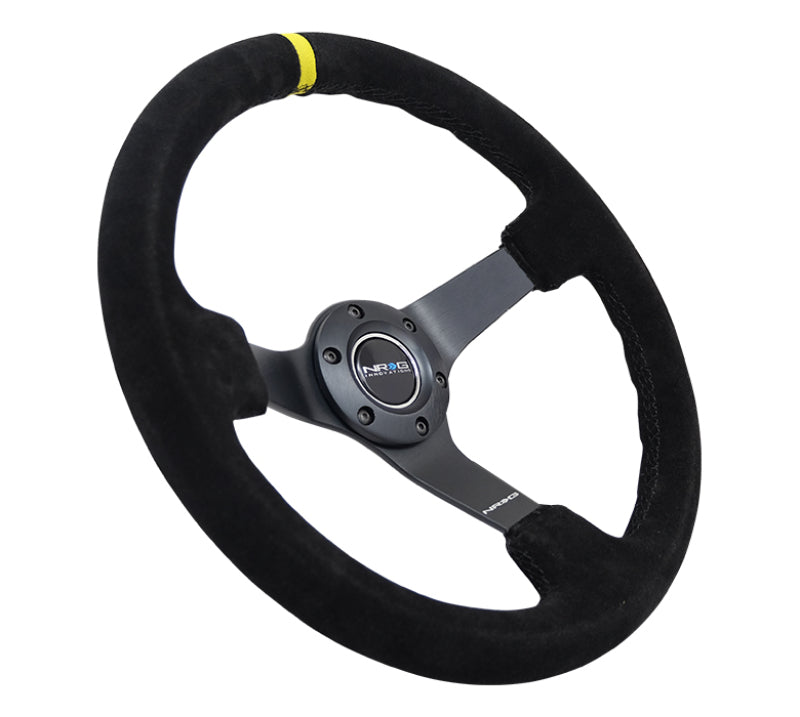 NRG Reinforced Steering Wheel (350mm / 3in. Deep) Blk Suede/X-Stitch w/5mm Blk Spoke & Yellow CM-thumbmail-4
