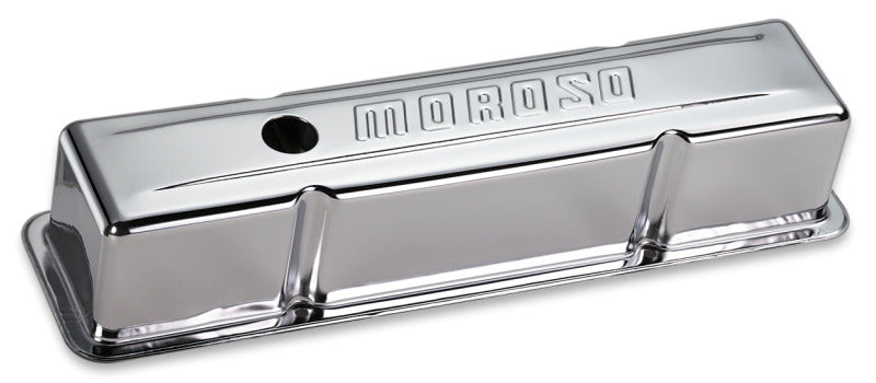 Moroso Chevrolet Small Block Valve Cover - w/Baffle - Stamped Steel Chrome Plated - Pair-thumbmail-1