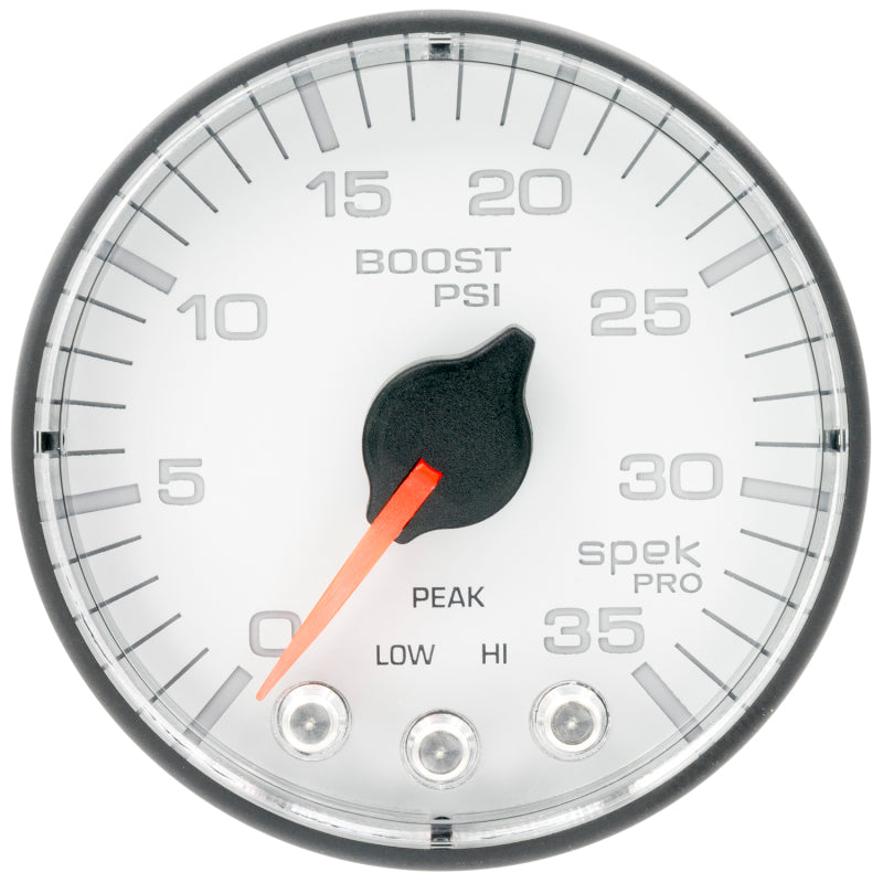 Autometer Spek-Pro 2 1/16in 35PSI Stepper Motor W/Peak & Warn White/Black Boost Gauge-thumbmail-2