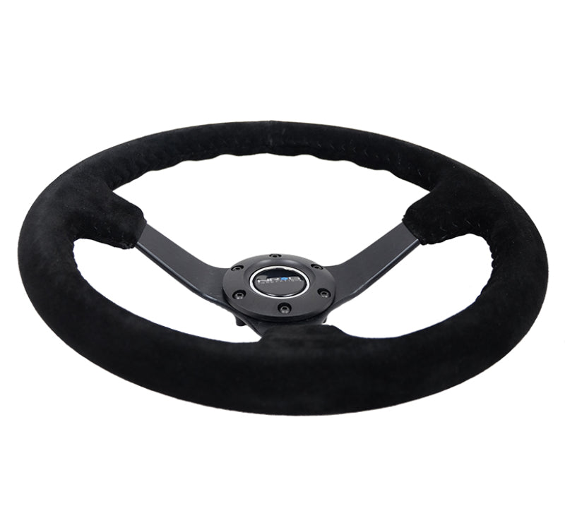 NRG Reinforced Steering Wheel (350mm / 3in. Deep) Blk Suede/Blk Bball Stitch w/5mm Matte Black Spoke-thumbmail-6