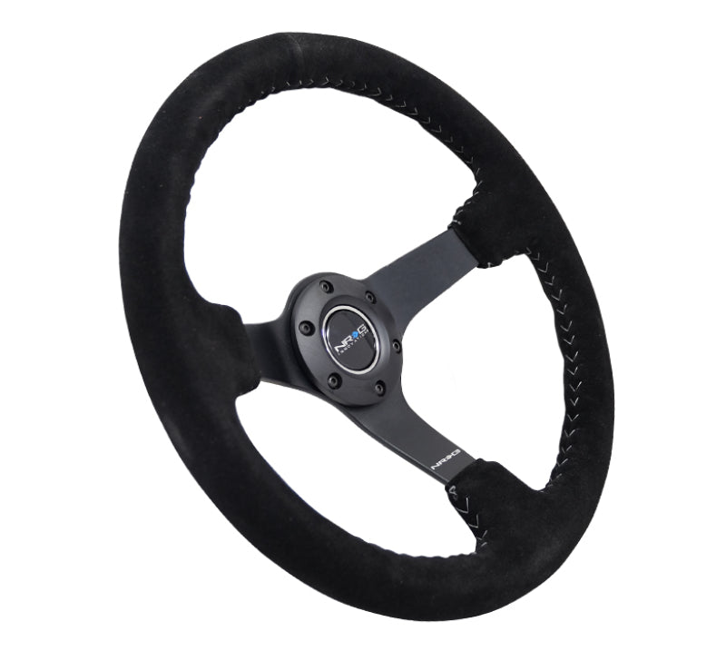 NRG Reinforced Steering Wheel (350mm / 3in. Deep) Blk Suede/Silver BBall Stitch w/5mm Mt. Blk Spokes-thumbmail-6