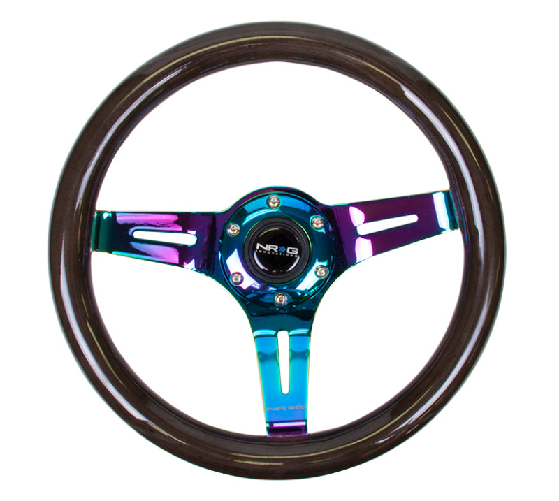 NRG Classic Wood Grain Steering Wheel (310mm) Black w/Neochrome 3-Spoke Center-thumbmail-2