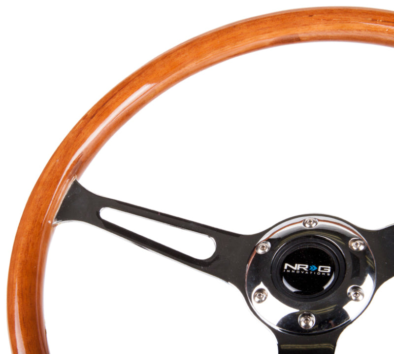 NRG Reinforced Steering Wheel (360mm) Classic Wood Grain w/Chrome Cutout 3-Spoke Center-thumbmail-3