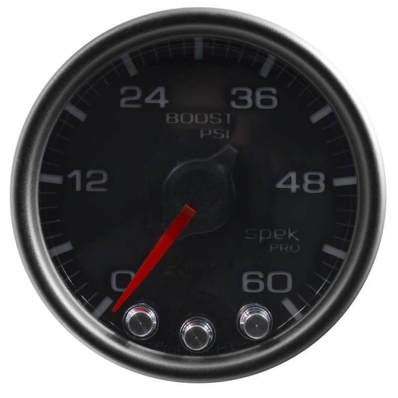 Autometer Spek-Pro Gauge Boost 2 1/16in 60psi Stepper Motor W/Peak & Warn Blk/Black-thumbmail-2