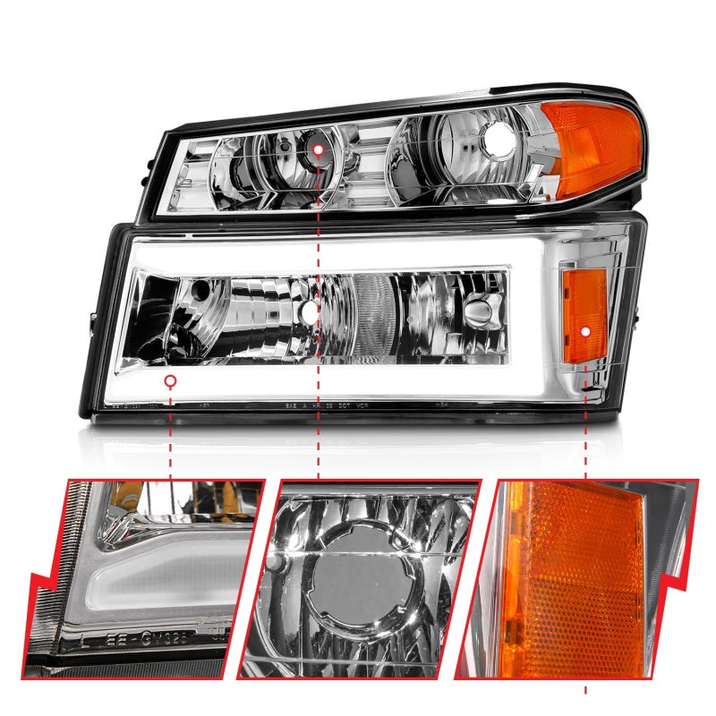 ANZO 04-12 GM Colorado/Canyon/I-Series Crystal Headlights - w/ Light Bar Chrome Housing 4pcs-thumbmail-10