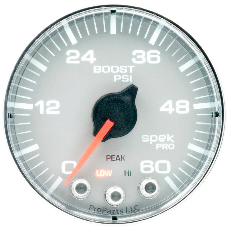 Autometer Spek-Pro Gauge Boost 2 1/16in 60psi Stepper Motor W/Peak & Warn Slvr/Chrm-thumbmail-2
