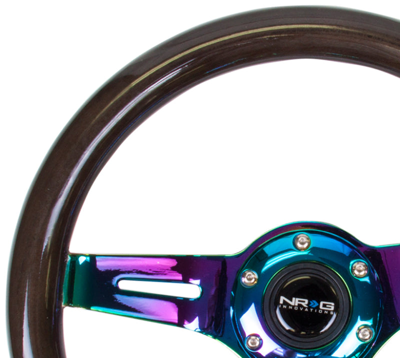 NRG Classic Wood Grain Steering Wheel (310mm) Black w/Neochrome 3-Spoke Center-thumbmail-3