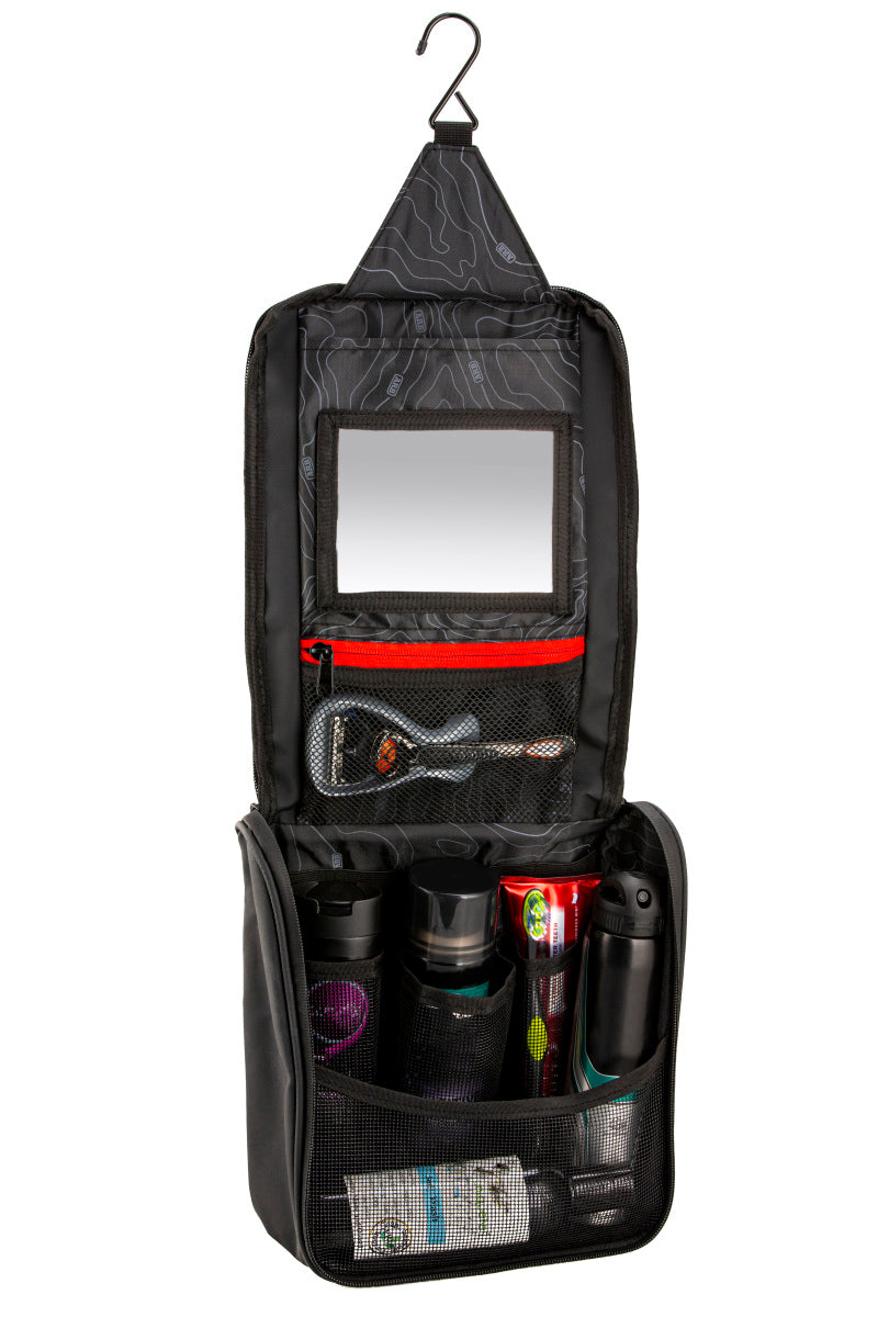 ARB Toiletries Bag Charcoal Finish w/ Red Highlights PVC Outer Shell Mesh Pockets Mirror-thumbmail-8