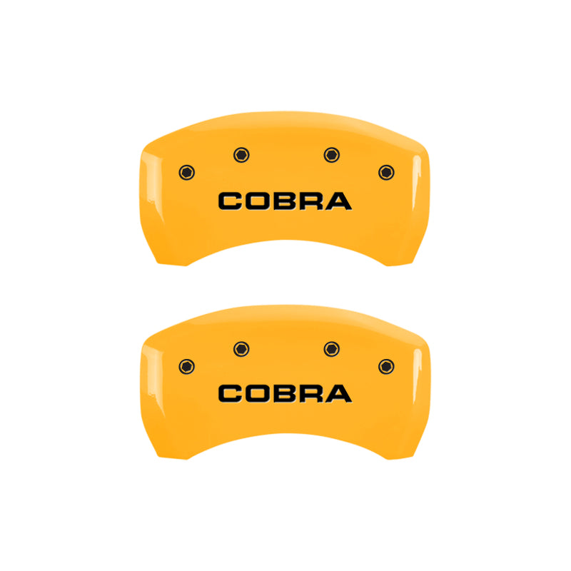 MGP 4 Caliper Covers Engraved Front & Rear Cobra Yellow Finish Black Char 2006 Ford Mustang-thumbmail-4