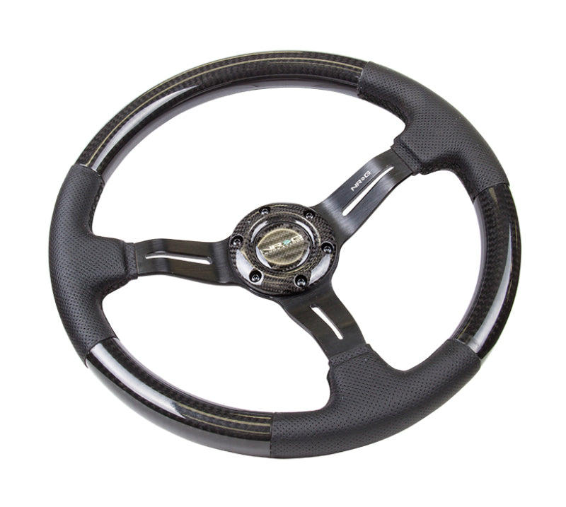 NRG Carbon Fiber Steering Wheel (350mm / 1.5in. Deep) Leather Trim w/Blk Stitch & Slit Cutout Spokes-thumbmail-3