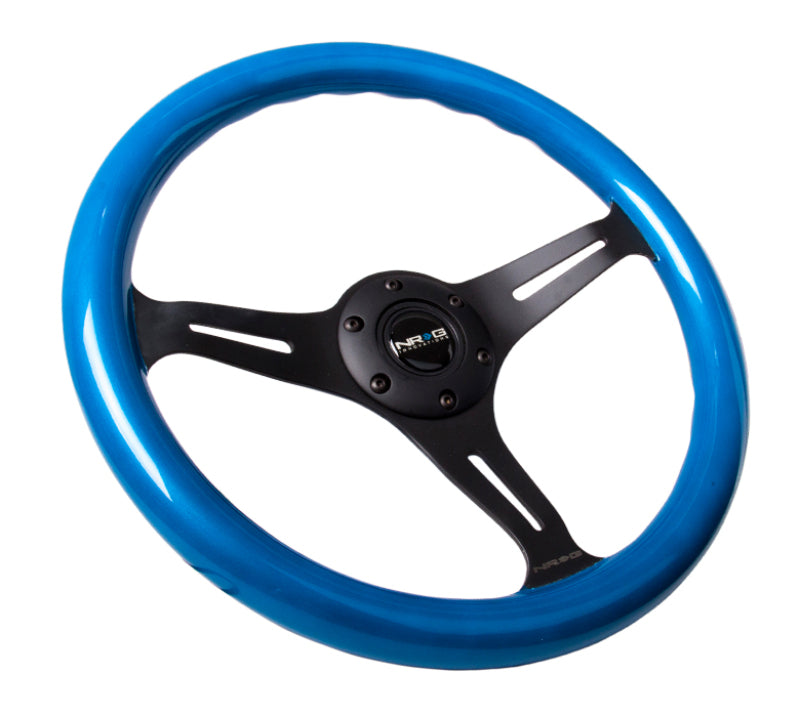 NRG Classic Wood Grain Steering Wheel (350mm) Blue Pearl/Flake Paint w/Black 3-Spoke Center-thumbmail-1