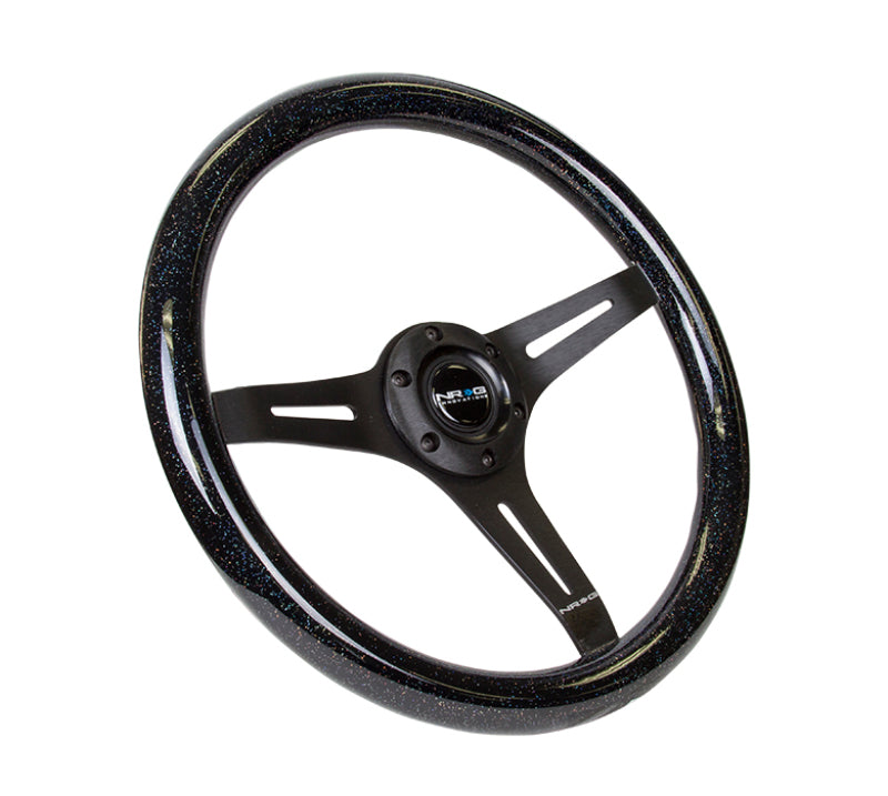 NRG Classic Wood Grain Steering Wheel (350mm) Black Sparkled Grip w/Black 3-Spoke Center-thumbmail-2