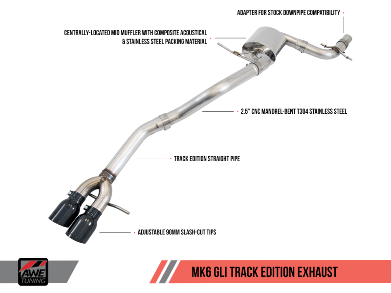 AWE Tuning Mk6 GLI 2.0T - Mk6 Jetta 1.8T Track Edition Exhaust - Polished Silver Tips-thumbmail-5