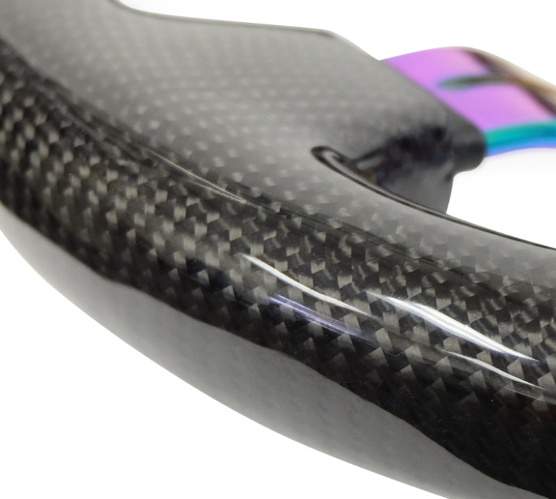 NRG Carbon Fiber Steering Wheel (350mm / 1.5in. Deep) Neochrome 3-Spoke Design w/Slit Cuts-thumbmail-3