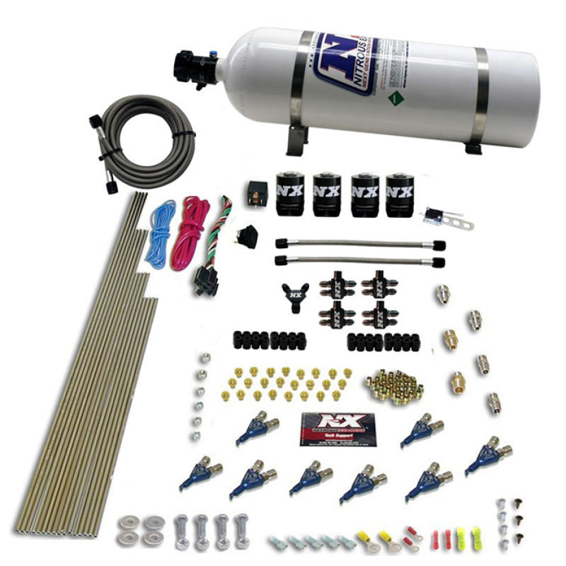 Nitrous Express 8 Cyl Piranha Direct Port 4 Solenoids Nitrous Kit (200-500HP EFI Jets) w/15lb Bottle-thumbmail-2