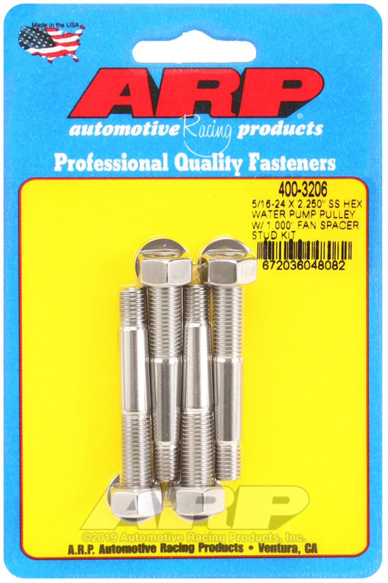 ARP 5/16-24 X 2.250 SS Hex Water Pump Pulley w/ 1.000in Fan Spacer Stud Kit-thumbmail-1