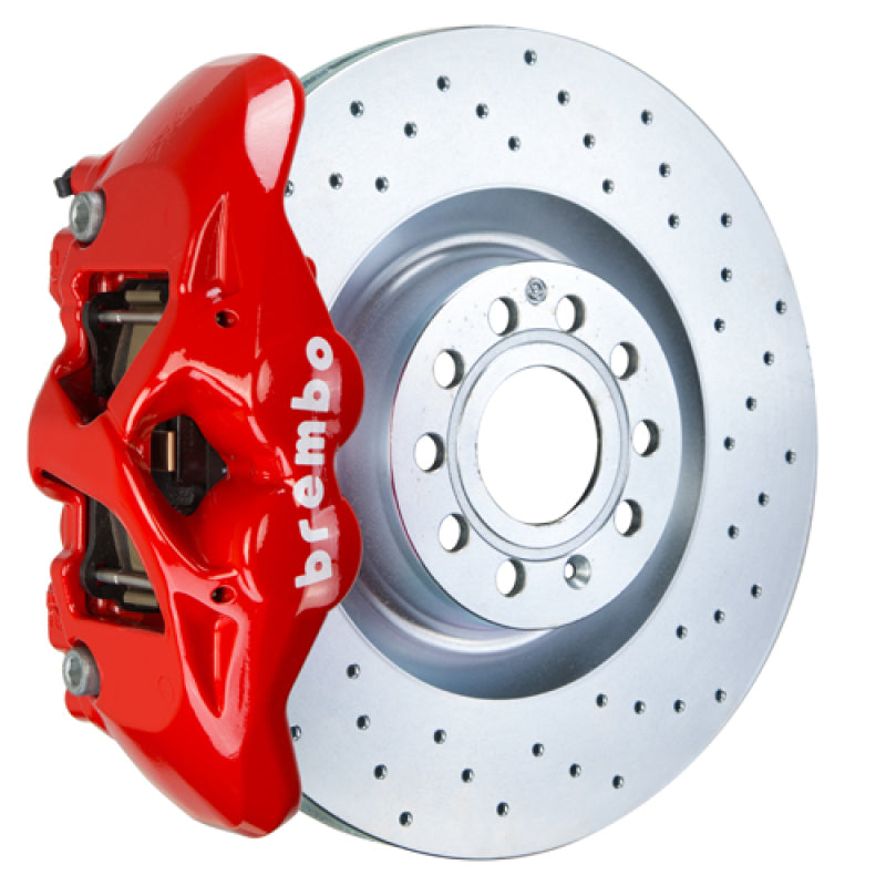 Brembo 05-10 Jetta GLI Front GT BBK 4 Piston Cast 345x30 1pc Rotor Drilled-Red-thumbmail-1