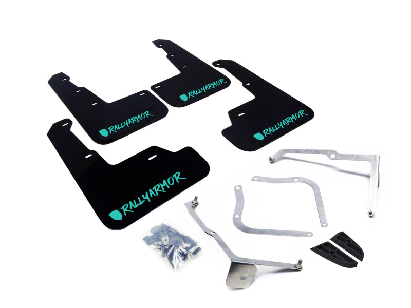 Rally Armor 15-21 Subaru WRX/STI (Sedan ONLY) Black UR Mud Flap w/ Teal Altered Font Logo-thumbmail-2