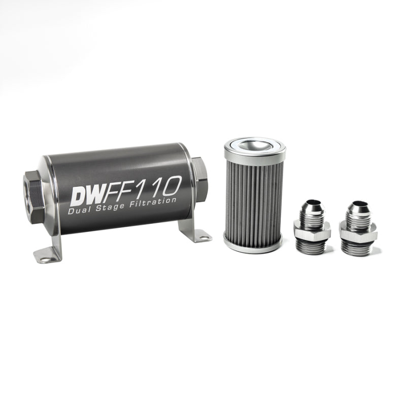 DeatschWerks Stainless Steel 8AN 40 Micron Universal Inline Fuel Filter Housing Kit (110mm)-thumbmail-1
