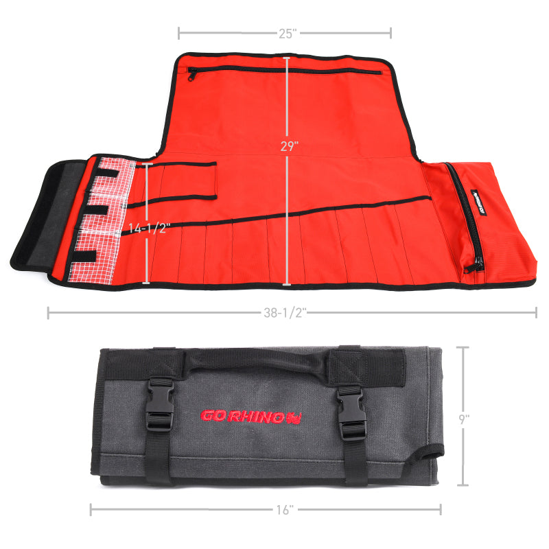 Go Rhino XVenture Gear Tool Roll Large (7x7in. Closed) 12oz Waxed Canvas - Black-thumbmail-13