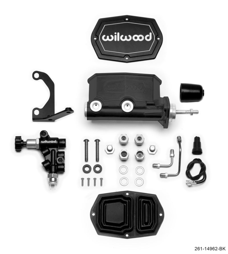 Wilwood Compact Tandem M/C - 15/16in Bore - w/Bracket and Valve (Pushrod) - Black-thumbmail-1