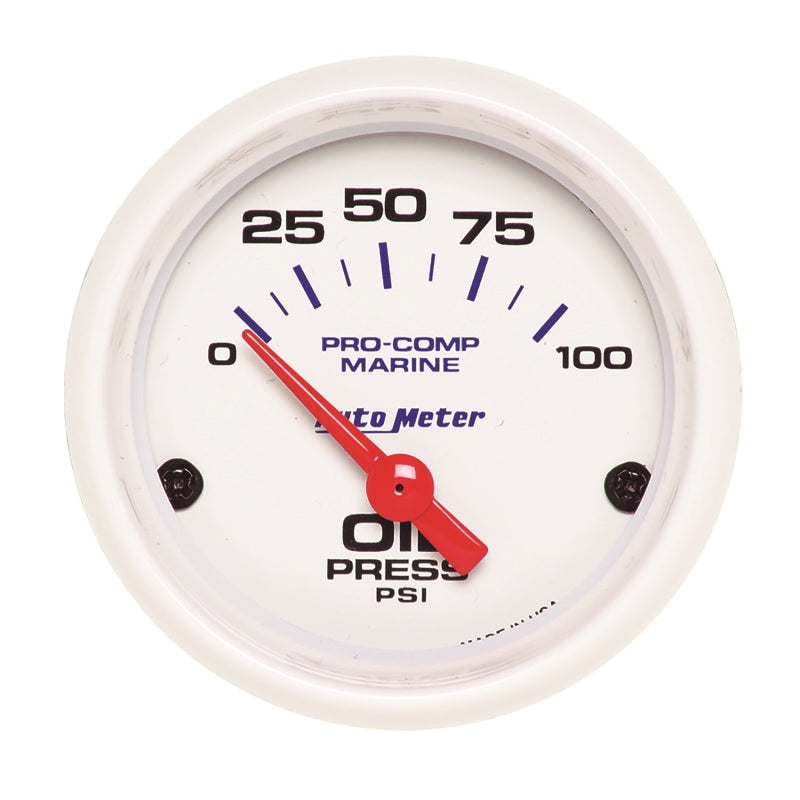 Autometer Ultra-Lite 2-1/16in Electric 100 PSI Oil Pressure Gauge Marine White-thumbmail-1
