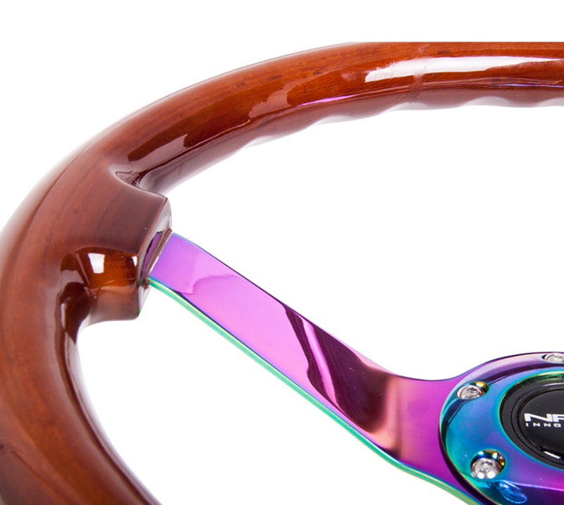 NRG Reinforced Steering Wheel (350mm / 3in. Deep) Classic Dark Wood w/4mm Neochrome Solid 3-Spoke-thumbmail-3